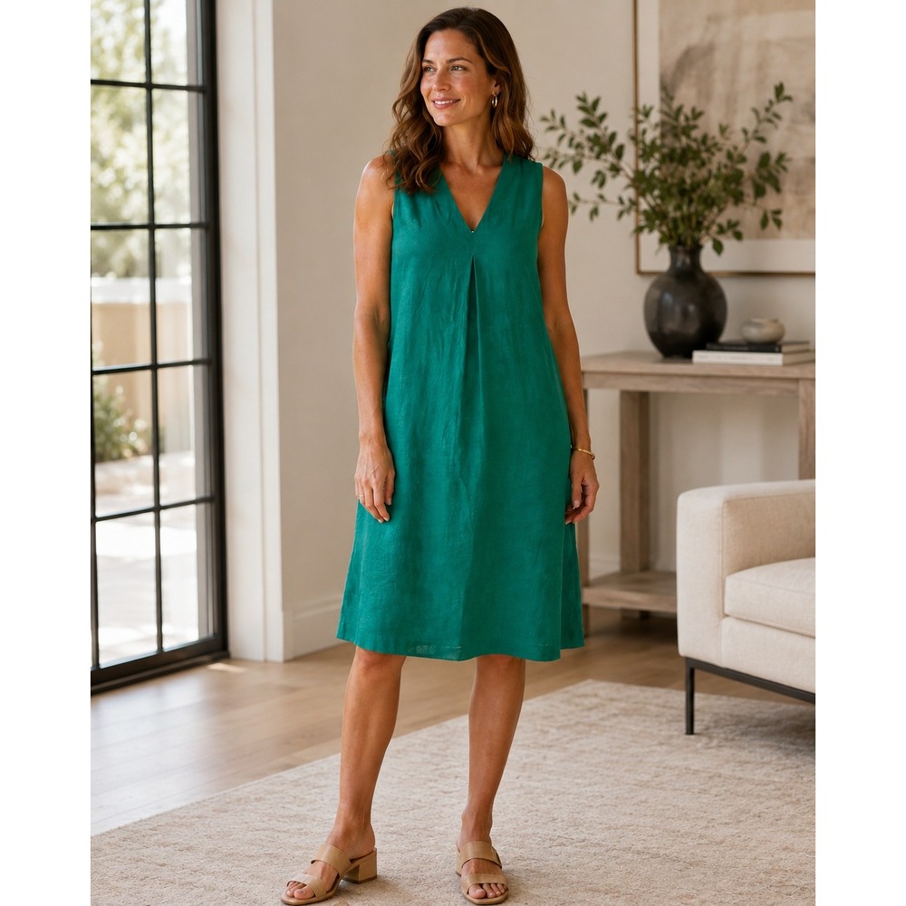 Tommy Bahama Daphne Shift Dress Womens M Green Linen Blend Sleeveless V Neck NWT